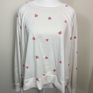 Jane+Delancey Cream Long Sleeve Boxy Sweatshirt w/ Red & Pink Embroidered Hearts